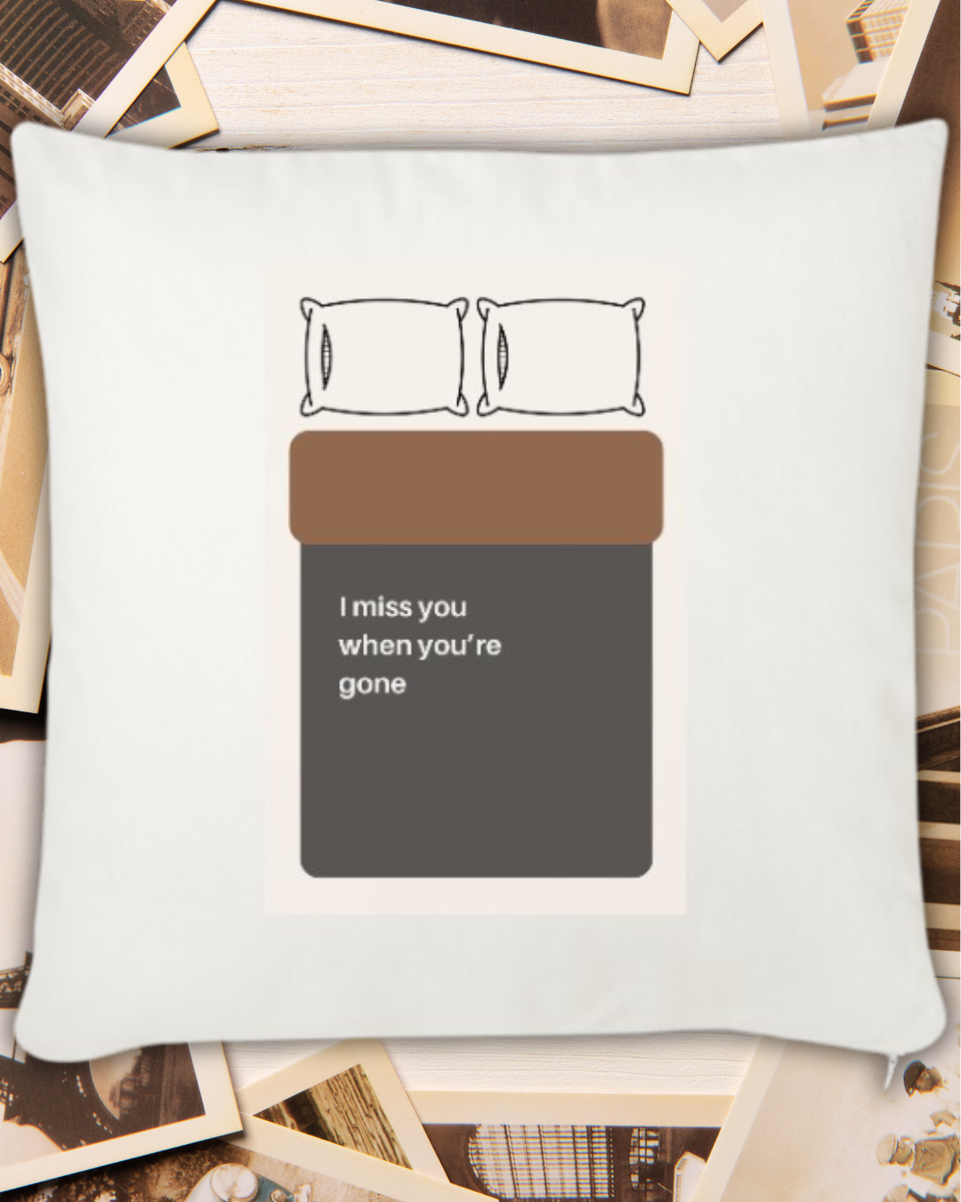 ROMANTISCH CADEAU - Kussenhoes 'I miss you when you're gone', kleur natuurwit