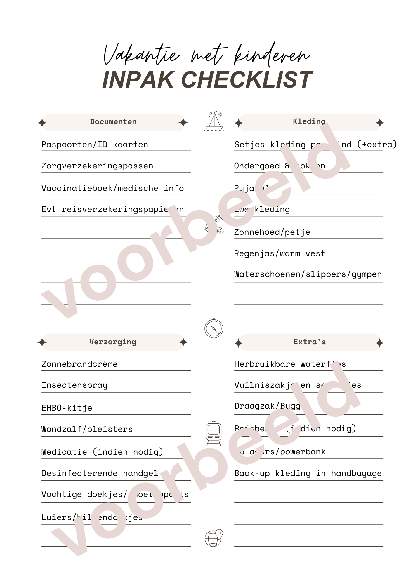 VAKANTIE CHECKLIST - Handige inpak-checklist voor vakantie met kinderen