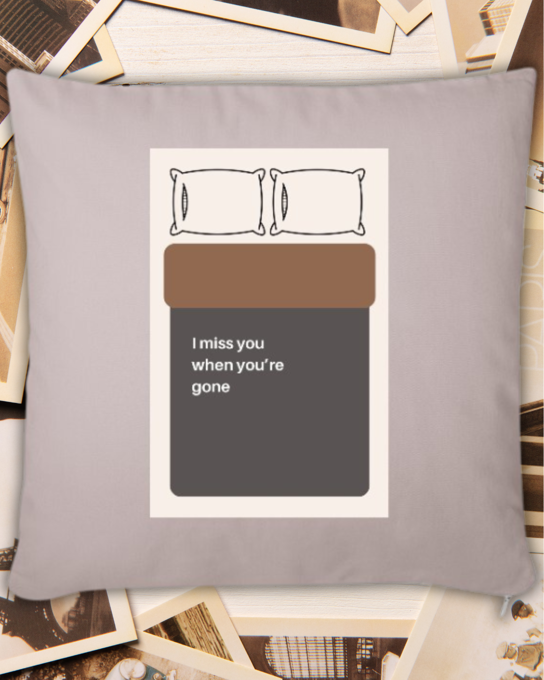 ROMANTISCH CADEAU - Kussenhoes 'I miss you when you're gone', kleur licht taupe
