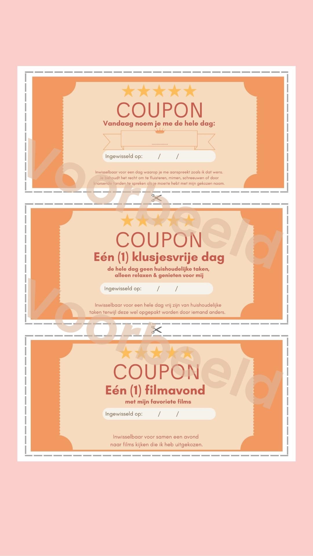 Deze leuke printbare vouchers zijn beschikbaar om direct te downloaden. Een perfecte last-minute oplossing, of een goede invulling als je een origineel en persoonlijk cadeau zoekt!