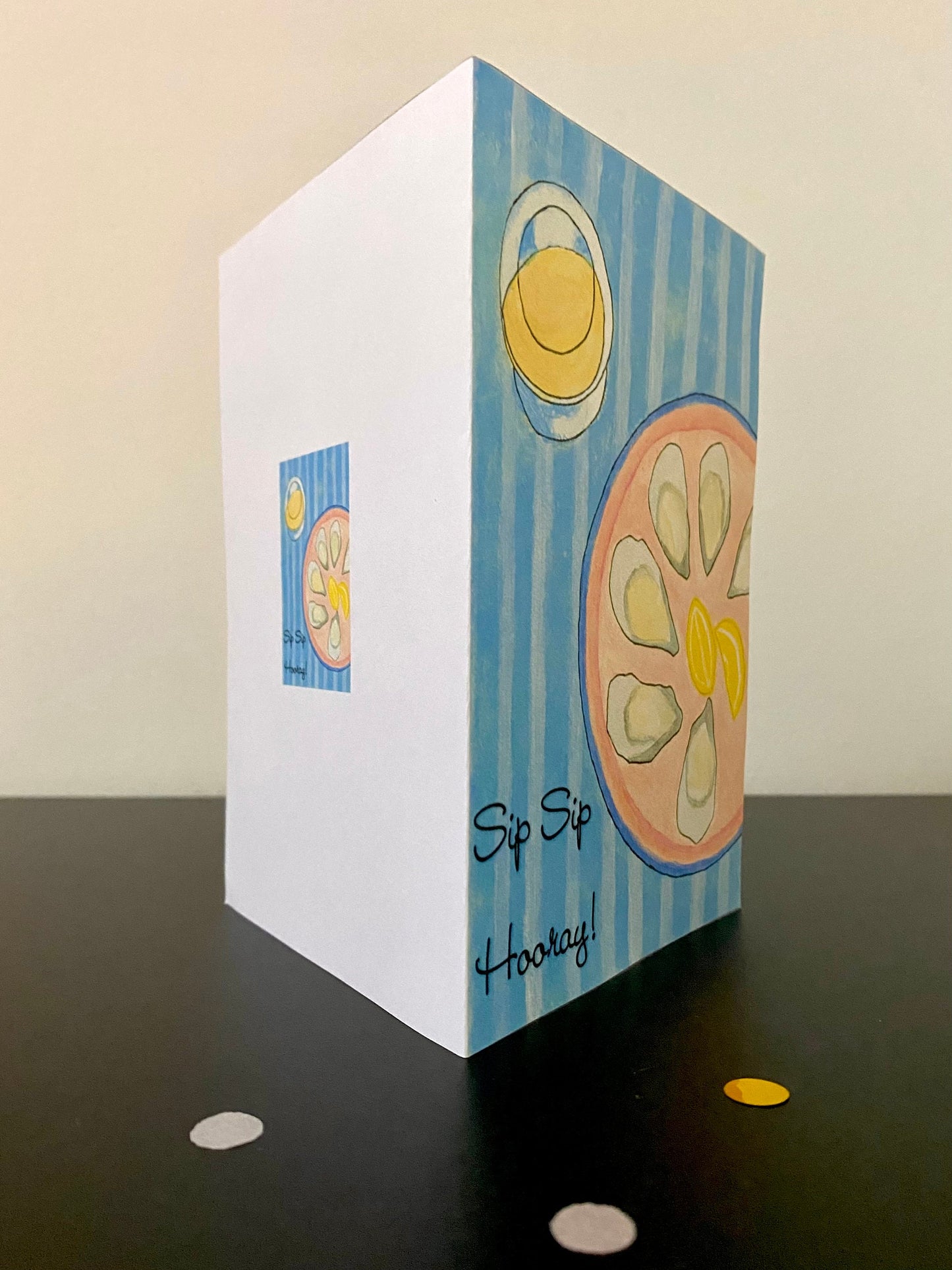 Printbare verjaardagskaart, printbare felicitaties, digitale download, handgetekende kaart, oesters en wijn, direct downloaden en printen, meerdere keren te gebruiken