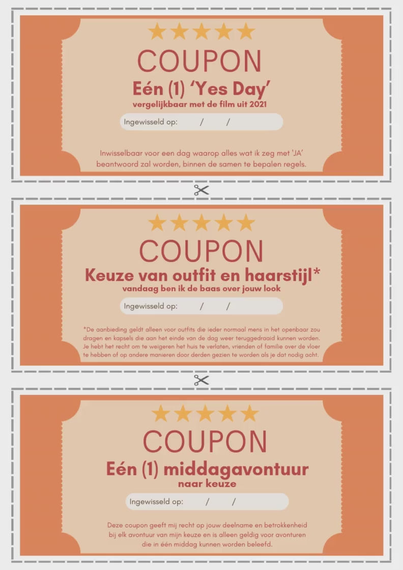 Cadeau vouchers / Cadeau coupon / Last minute cadeau / Origineel en persoonlijk cadeau / Low budget cadeau