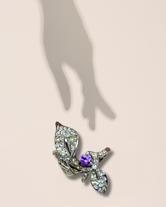 VINTAGE - Cocktailring met aronskelk design en strass steentjes, uniek statement sieraad